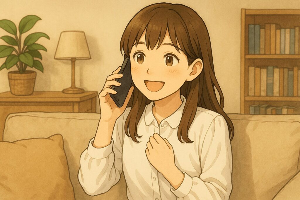 電話占いしている女性